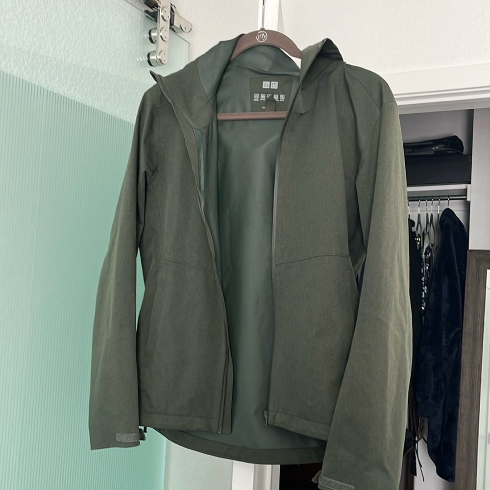 Uniqlo Blocktech Parka Rain Jacket Olive